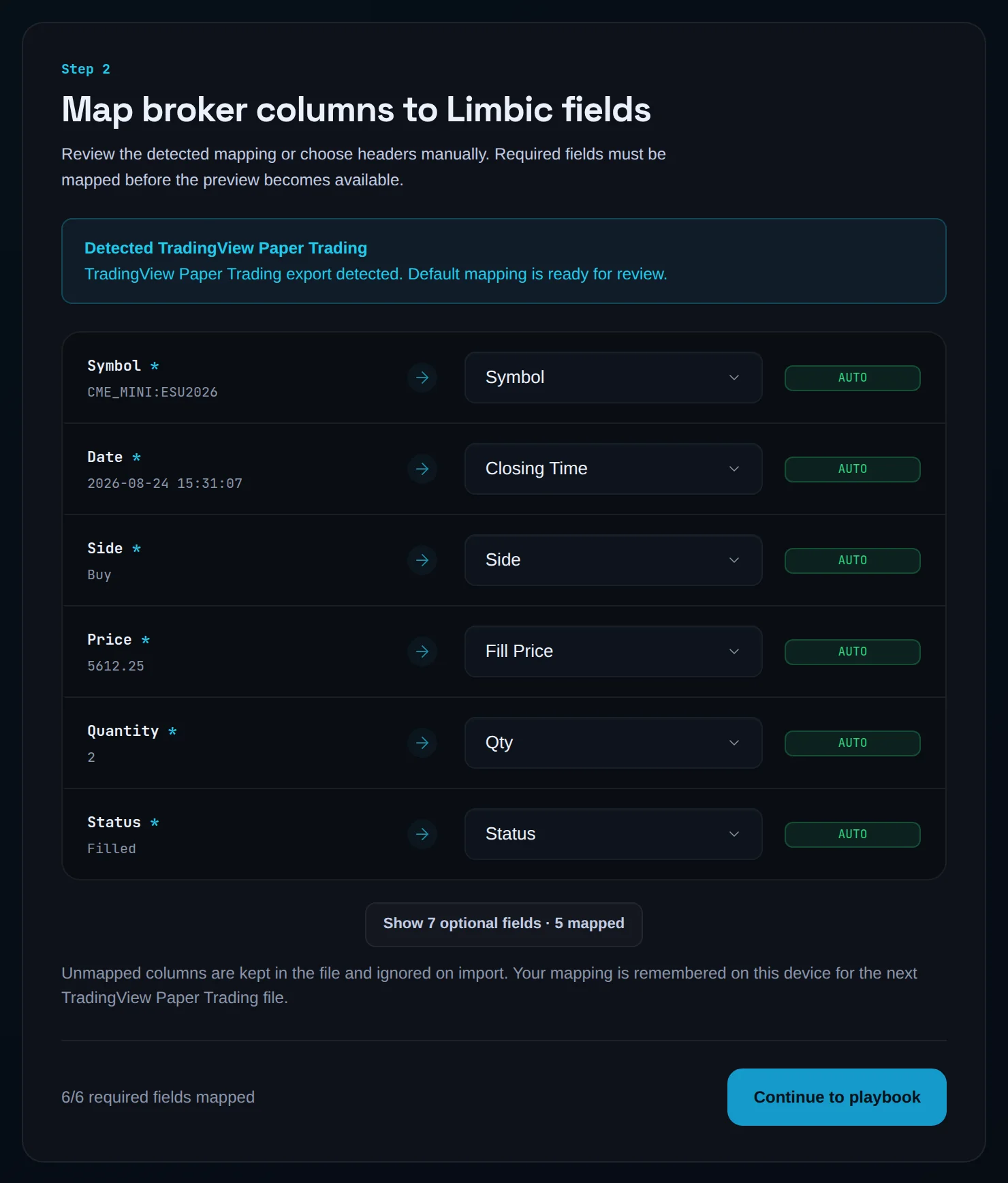 Map step showing Detected TradingView Paper Trading