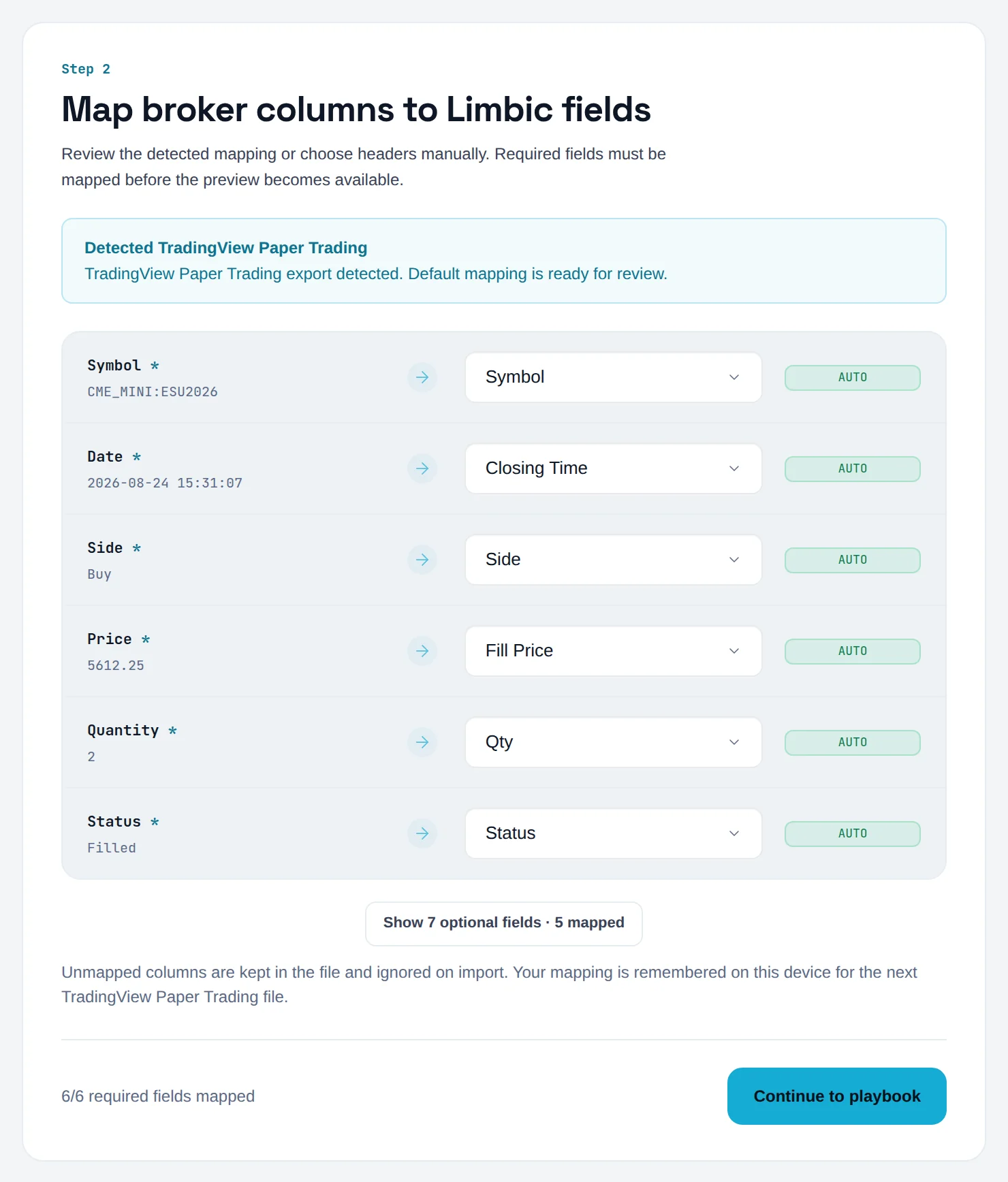 Map step showing Detected TradingView Paper Trading