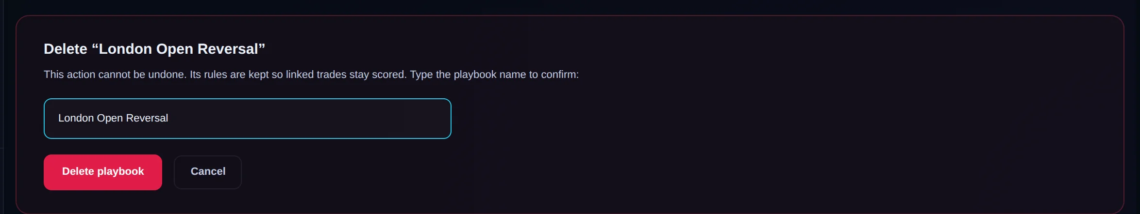 Delete playbook section with the name confirmation box