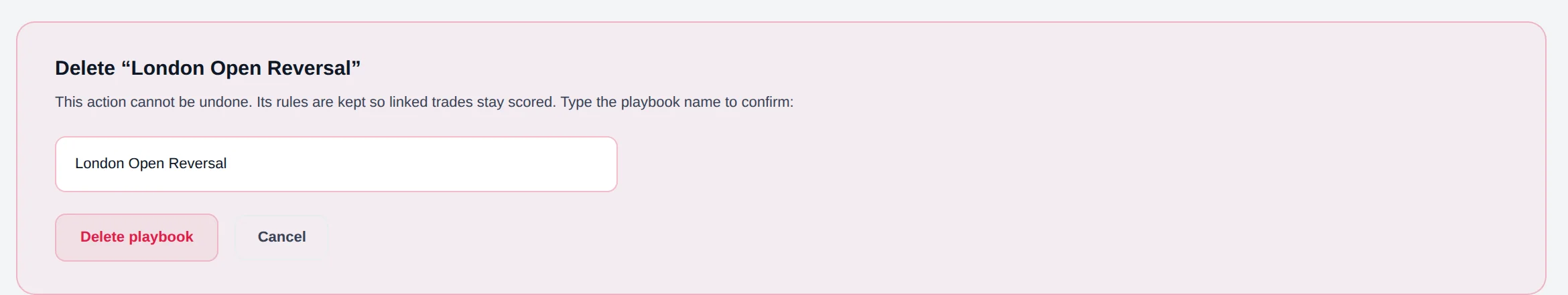Delete playbook section with the name confirmation box