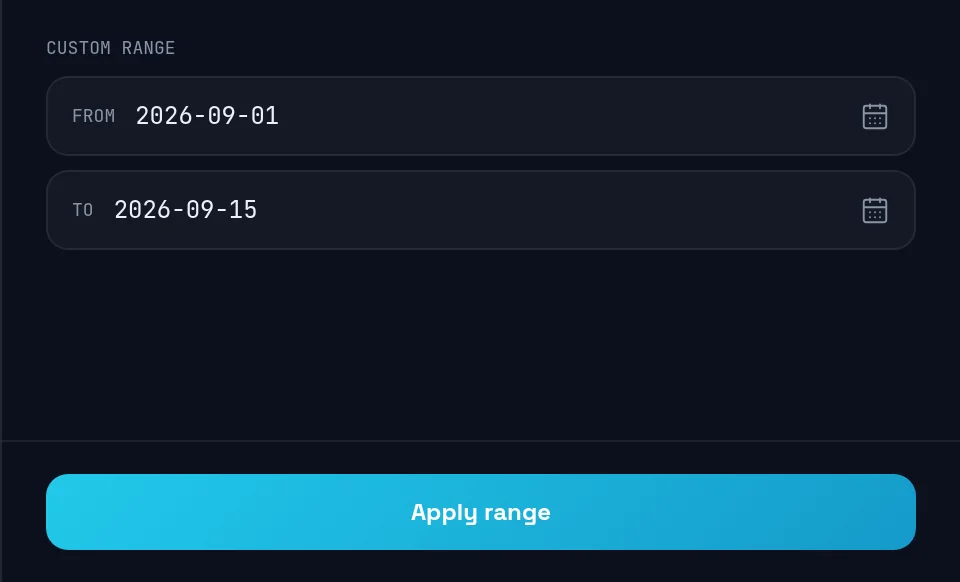 Custom range with From and To dates and the Apply range button