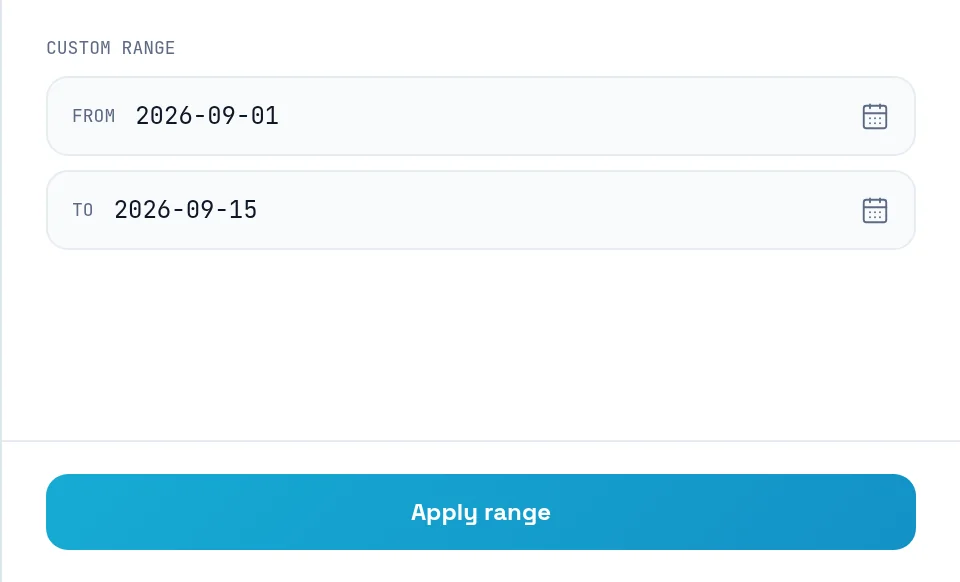 Custom range with From and To dates and the Apply range button